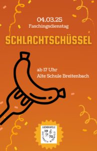 Plakat Schlachtschüssel am 4. März 2025 ab 17 Uhr in der Alten Schule in Breitenbach